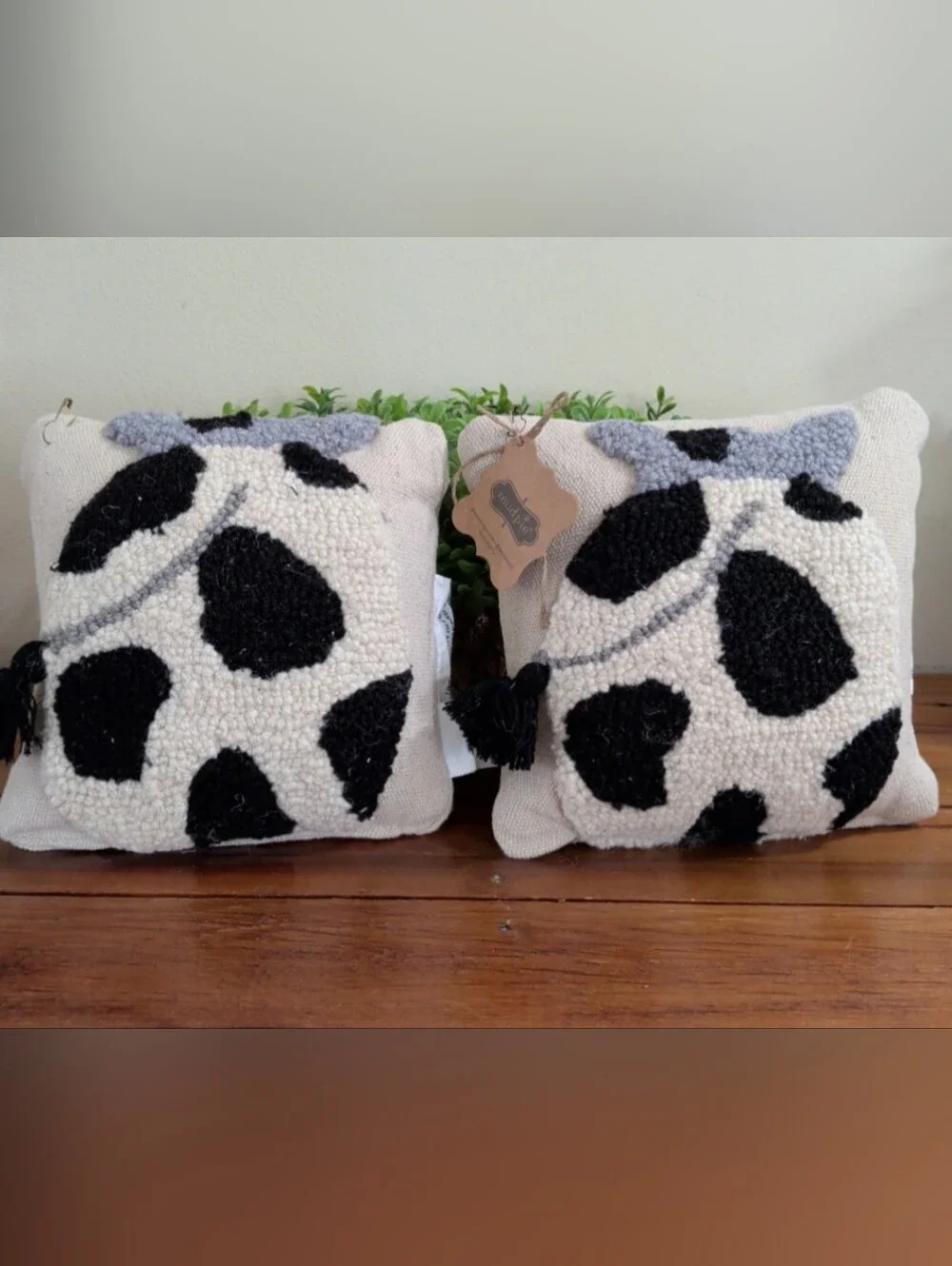 Mud Pie Mini Farm Hook Cow Pillow Set of 2